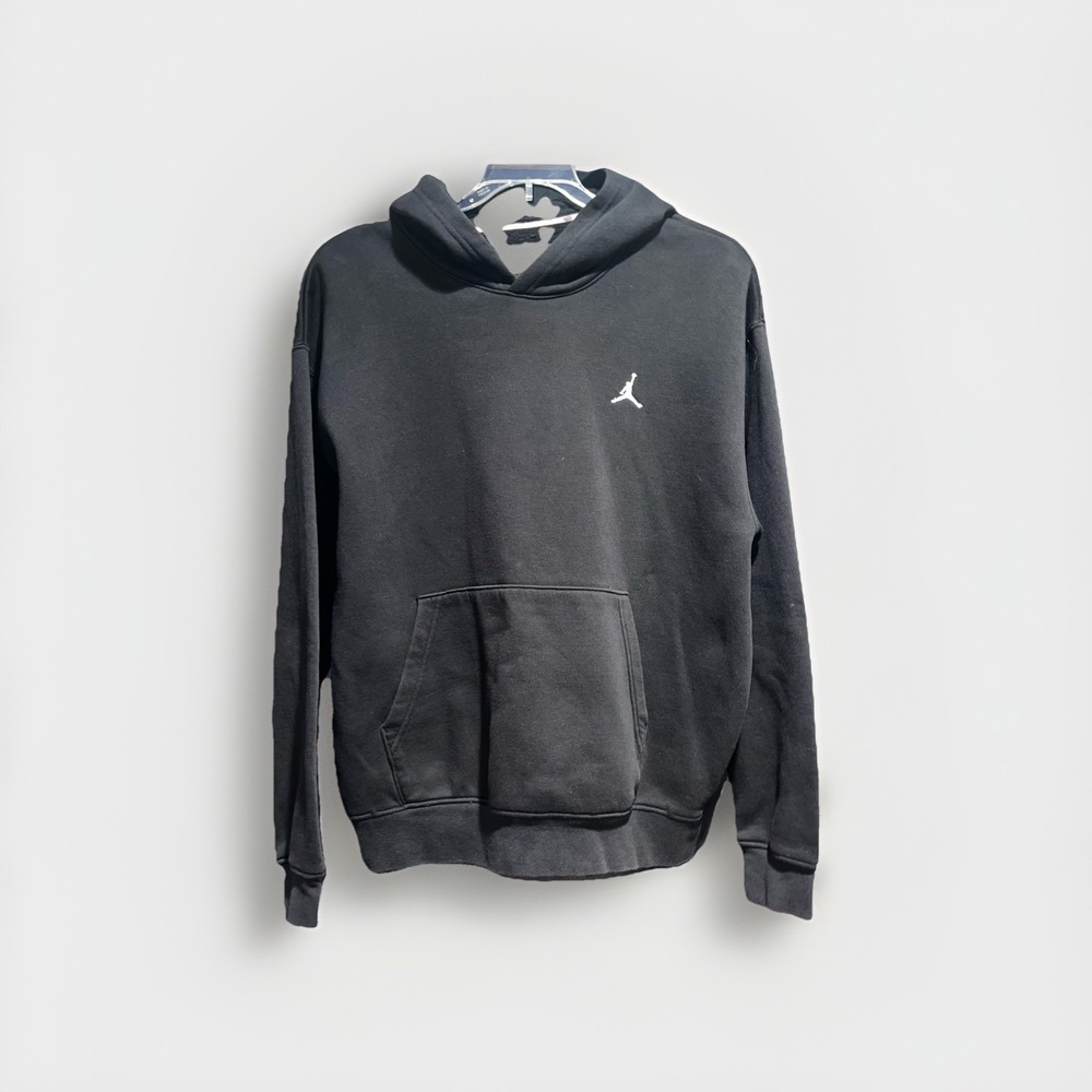 Jordan Black Fleece Pullover Hoodie Embroidered Logo Hooded Men's Size L